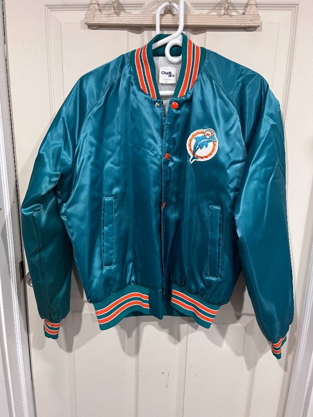 Vintage Chalk Line Miami Dolphins NFL Teal Satin Snap-Front Jacket Size L